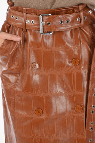 Crocodrile Effect Leather Maxi Skirt with Belt