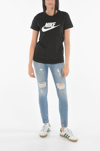 T-shirt Girocollo in Cotone con Logo Stampato