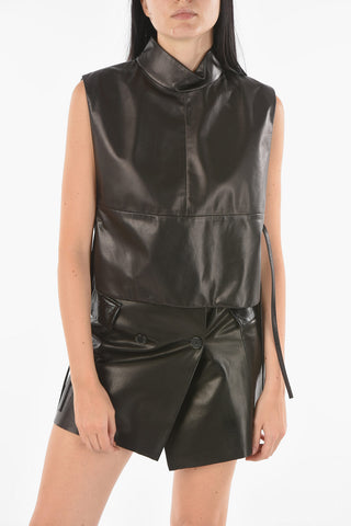 Soft Leather High neck Bib Top with Side Leather Laces