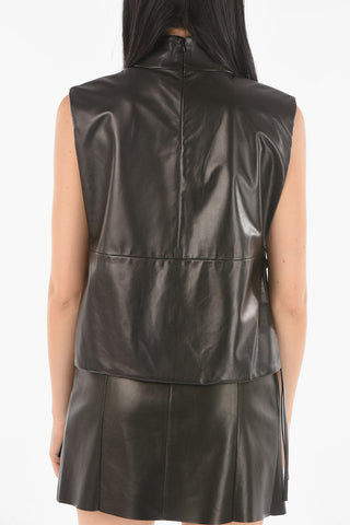 Soft Leather High neck Bib Top with Side Leather Laces