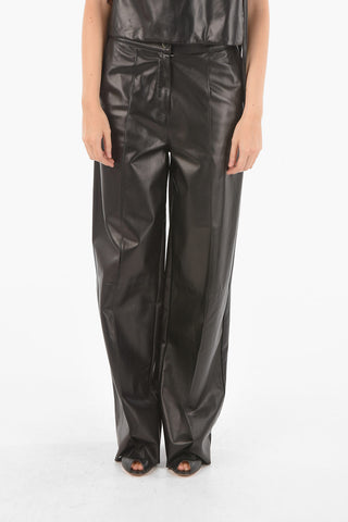 Soft Leather Baggy Pants with Visible Stitchings