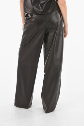 Soft Leather Baggy Pants with Visible Stitchings