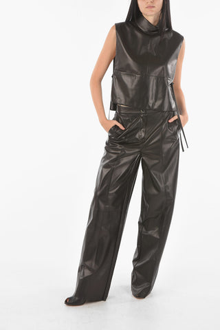 Soft Leather Baggy Pants with Visible Stitchings