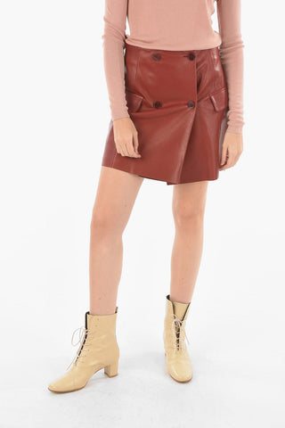 Soft Leather Miniskirt with Contrasting Flaps Detail