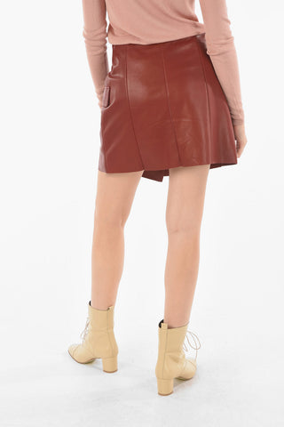 Soft Leather Miniskirt with Contrasting Flaps Detail