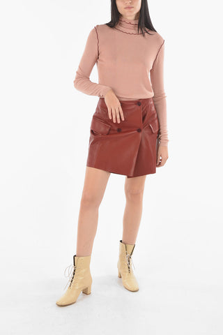 Soft Leather Miniskirt with Contrasting Flaps Detail
