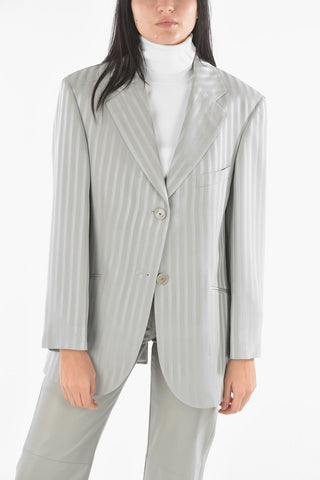 Pinstriped Lined Blazer with Padded Shoulders