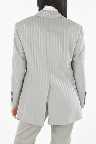Pinstriped Lined Blazer with Padded Shoulders