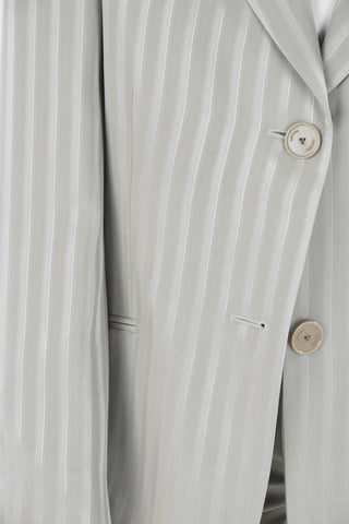 Pinstriped Lined Blazer with Padded Shoulders