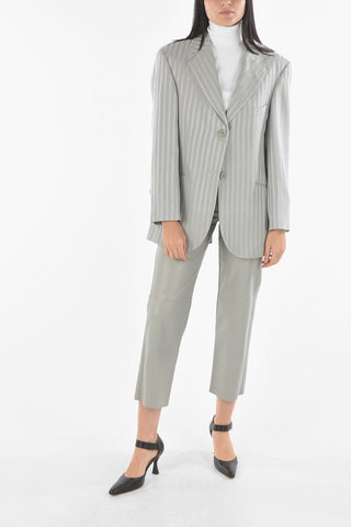 Pinstriped Lined Blazer with Padded Shoulders