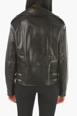 Soft Leather Oversize Biker Jacket with Side Buckles