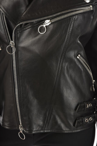 Soft Leather Oversize Biker Jacket with Side Buckles