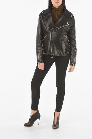 Soft Leather Oversize Biker Jacket with Side Buckles