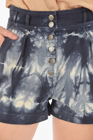 Shorts Tie Dye in Denim a Vita Alta