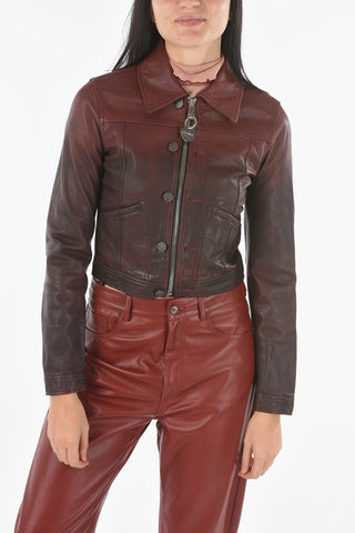 Giacca Crop L-SHAE in Pelle Martellata Full zip