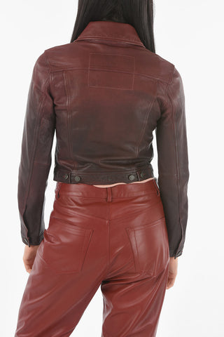 Giacca Crop L-SHAE in Pelle Martellata Full zip