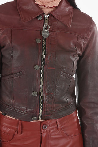 Textured Leather L-SHAE Zip-up Cropped Jacket