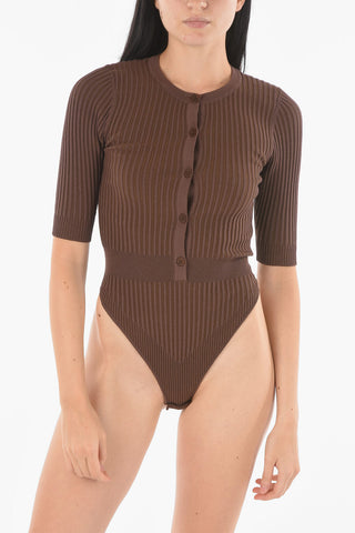 Ribbed Slim Fit Bodysuit with 3/4 Sleeve