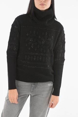 Turtleneck Lurex Embroidery Cashmere Sweater