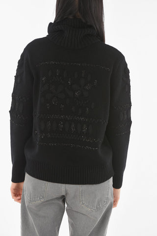 Turtleneck Lurex Embroidery Cashmere Sweater