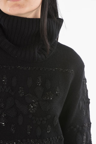 Turtleneck Lurex Embroidery Cashmere Sweater