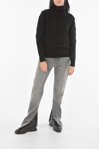Turtleneck Lurex Embroidery Cashmere Sweater