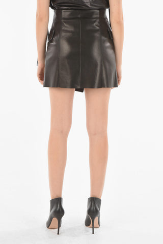 UPCYCLED Soft Leather Miniskirt with Contrasting Flaps Detail
