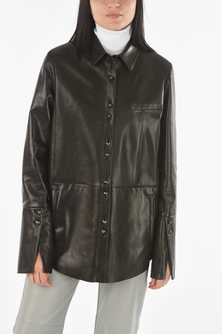Soft Leather Shirt with Breast Pocket