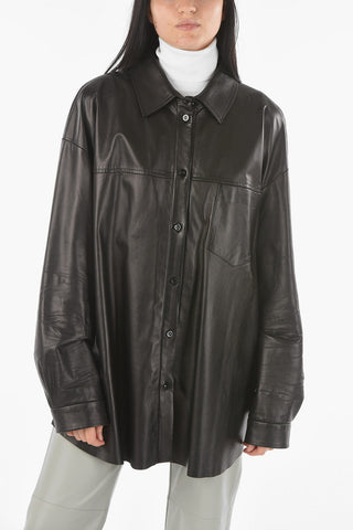 Soft Leather Overshirt with Breast Pocket