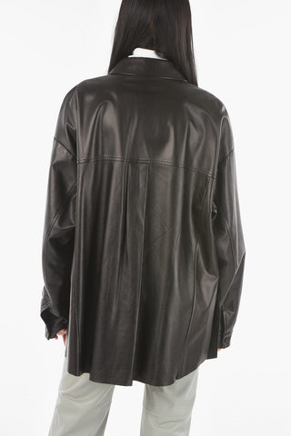 Soft Leather Overshirt with Breast Pocket