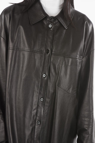 Soft Leather Overshirt with Breast Pocket