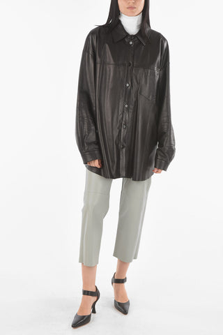 Soft Leather Overshirt with Breast Pocket