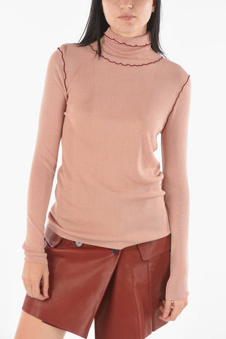 Pullover A Collo Alto Elasticizzato A Costine