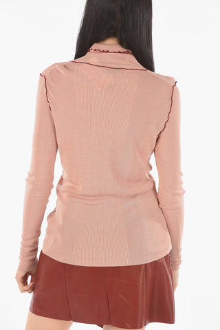 Pullover A Collo Alto Elasticizzato A Costine