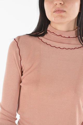Pullover A Collo Alto Elasticizzato A Costine