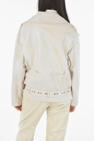 Soft Leather Biker Jacket with Eyelet Embellished Belt