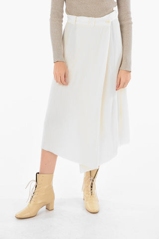 Front Pleated Asymmetric Midi Skirt
