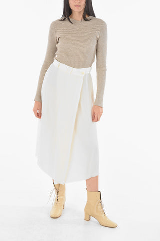 Front Pleated Asymmetric Midi Skirt