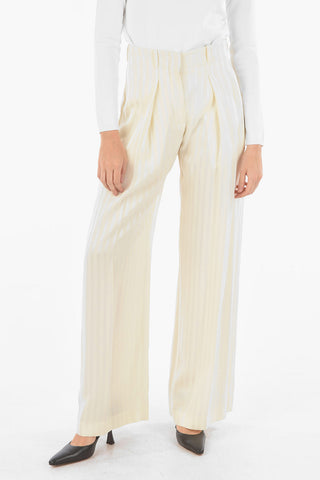 Pinstriped Wide Leg Pants with Single Pleat