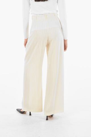 Pinstriped Wide Leg Pants with Single Pleat