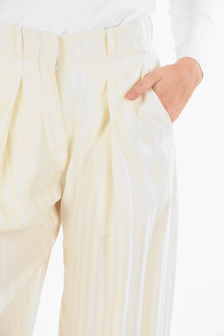 Pinstriped Wide Leg Pants with Single Pleat