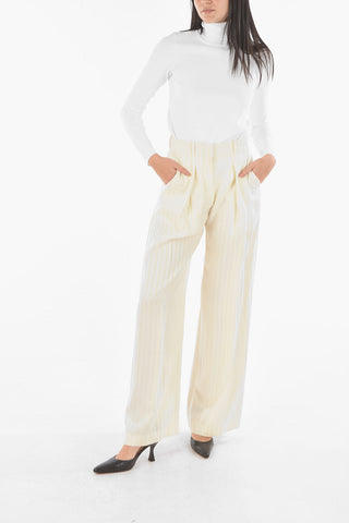 Pinstriped Wide Leg Pants with Single Pleat
