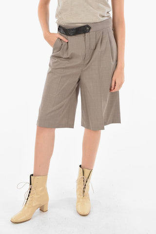 Double-pleated Leather Belted Shorts