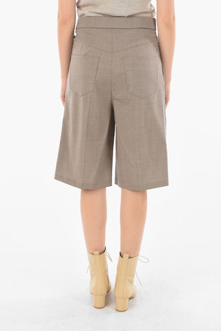 Double-pleated Leather Belted Shorts