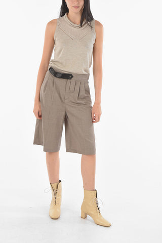 Double-pleated Leather Belted Shorts