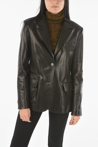 Blazer Foderato in Nappa con Spallini Imbottiti