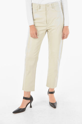 Pantaloni in Nappa a 5 Tasche con Passanti