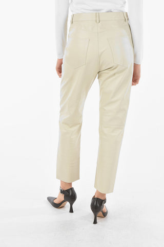 Pantaloni in Nappa a 5 Tasche con Passanti