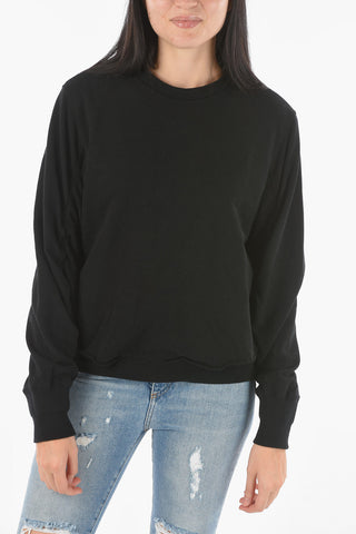 Crew Neck Cuffed Sleeve Cotton Sweater