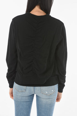 Crew Neck Cuffed Sleeve Cotton Sweater